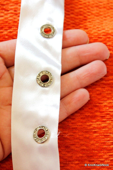 White Satin Trim With Rhinestones, Fabric Trim, Belt Trim Approx. 35mm wide